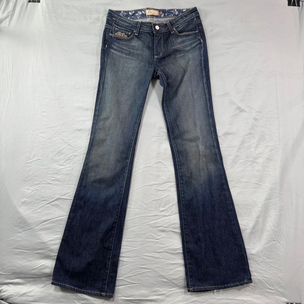 Paige Premium Denim Flare Jeans Hollywood Hills Women's 28 Y2K Embroidery - Picture 2 of 13